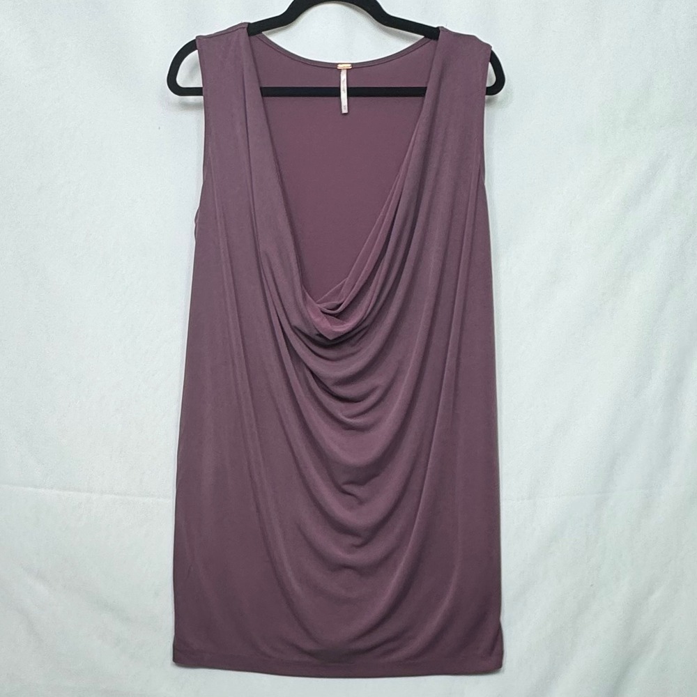 Free People Women's XS Mauve Draped Cowl Neck Mini Dress Pockets Stretch